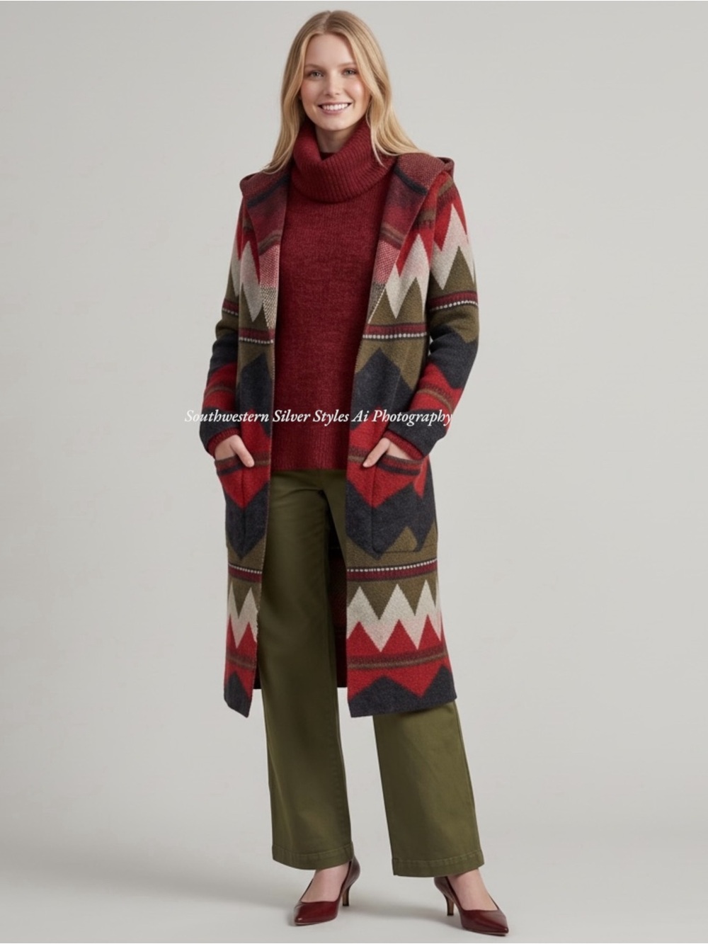 Joseph Abboud Southwestern Aztec Chevron Design Women’s Size M Sweater Duster